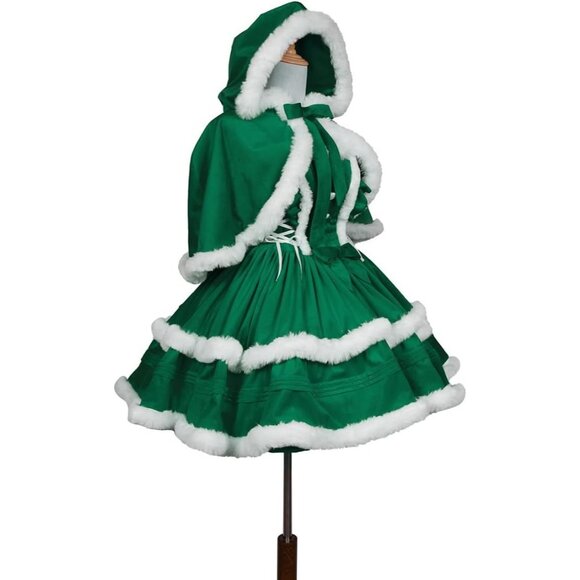 Women's Christmas Dress Skirt and Hooded Cloak Match - Picture 7 of 8